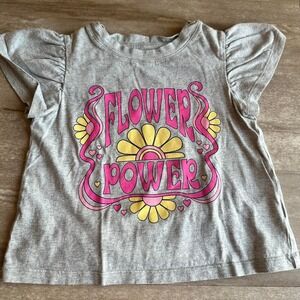 Gap Flower Power T-Shirt Toddler 5T Gray Retro Flutter Sleeve Organic Cotton
